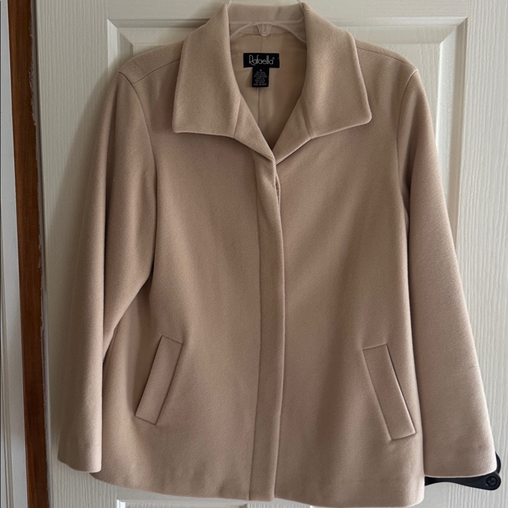 Rafaella Beige Classic Wool-Blend Pea Coat